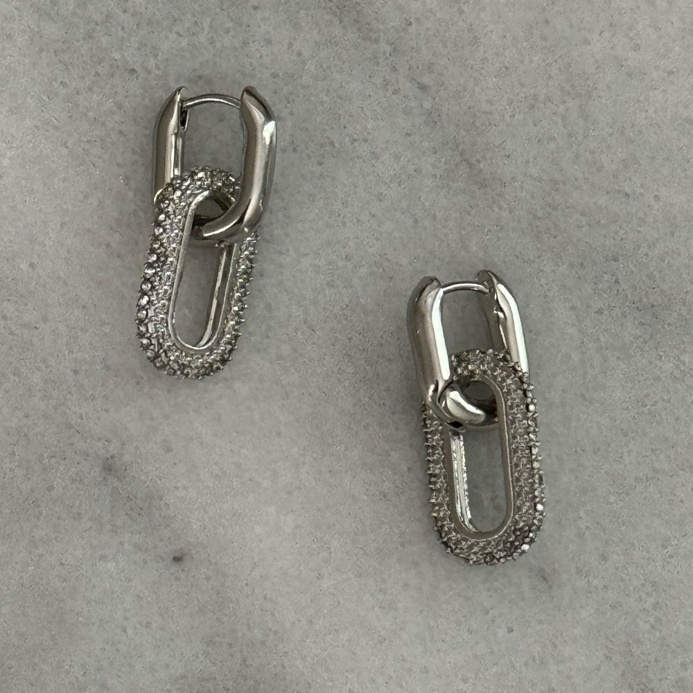 Silver Oval Hoop Crystal Double Chunky Earrings 

Brand New